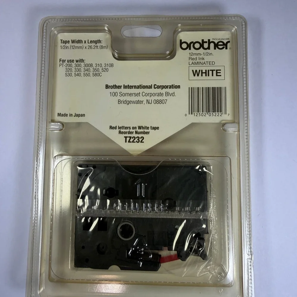 Brother P-Touch TZ232 Label Tape‎ 12mm 1/2 in. Red on White Laminated Japan